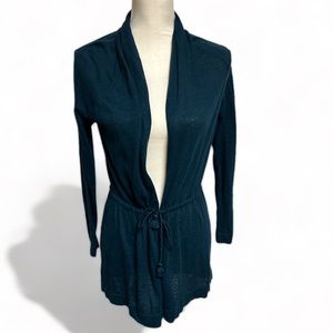 Loft Ladies Teal Long Sleeve Cardigan With Tassel Tie Waist Size XS EUC